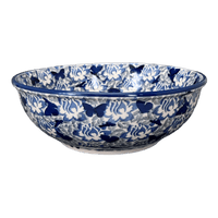 A picture of a Polish Pottery 8.5" Bowl (Dusty Blue Butterflies) | M135U-AS56 as shown at PolishPotteryOutlet.com/products/8-5-bowl-dusty-blue-butterflies-m135u-as56