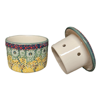 A picture of a Polish Pottery Butter Crock (Sunshine Grotto) | M136S-WK52 as shown at PolishPotteryOutlet.com/products/butter-crock-sunshine-grotto-m136s-wk52