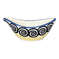 A picture of a Polish Pottery Small Sauce Boat (Hypnotic Night) | M148M-CZZC as shown at PolishPotteryOutlet.com/products/small-sauce-boat-hypnotic-night-m148m-czzc
