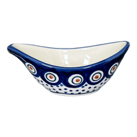 A picture of a Polish Pottery Small Sauce Boat (Peacock Dot) | M148U-54K as shown at PolishPotteryOutlet.com/products/small-sauce-boat-54k-m148u-54k