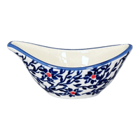 A picture of a Polish Pottery Small Sauce Boat (Blue Canopy) | M148U-IS04 as shown at PolishPotteryOutlet.com/products/small-sauce-boat-is04-m148u-is04