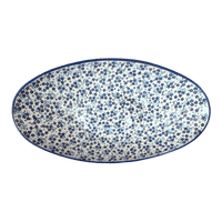 A picture of a Polish Pottery Large Oblong Serving Bowl (Scattered Blues) | M168S-AS45 as shown at PolishPotteryOutlet.com/products/large-oblong-serving-bowl-scattered-blues-m168s-as45