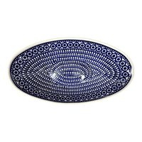 A picture of a Polish Pottery Large Oblong Serving Bowl (Gothic) | M168T-13 as shown at PolishPotteryOutlet.com/products/large-oblong-serving-bowl-gothic-m168t-13