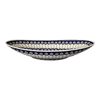 A picture of a Polish Pottery Large Oblong Serving Bowl (Peacock in Line) | M168T-54A as shown at PolishPotteryOutlet.com/products/large-oblong-serving-bowl-peacock-in-line-m168t-54a