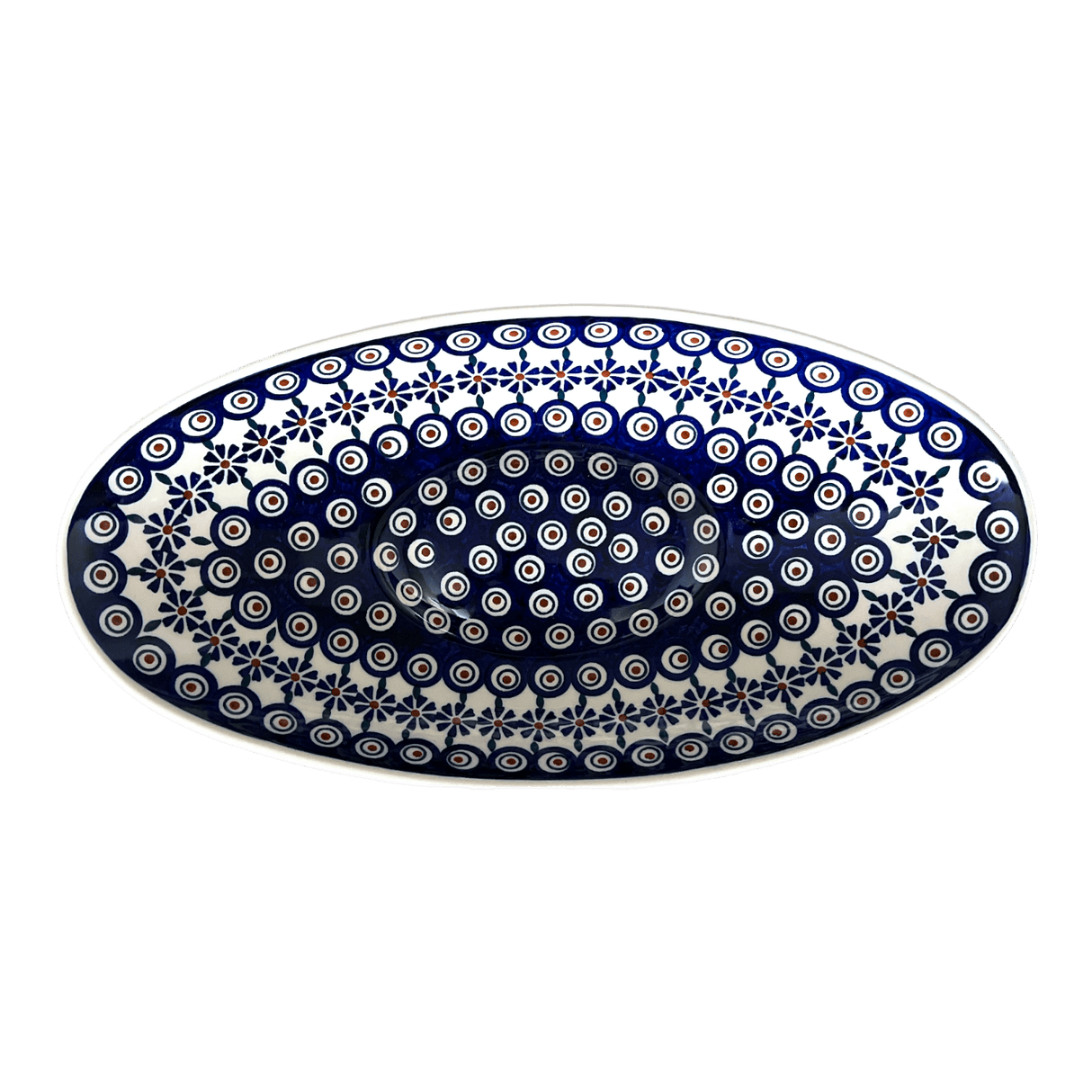 Bowl, Oblong, Serving, Large, 15.75" x 8.25" in "Floral Peacock" by Manufaktura | M168T-54KK