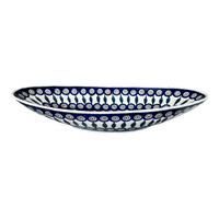 A picture of a Polish Pottery Large Oblong Serving Bowl (Peacock) | M168T-54 as shown at PolishPotteryOutlet.com/products/large-oblong-serving-bowl-peacock-m168t-54