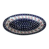 A picture of a Polish Pottery Large Oblong Serving Bowl (Cherry Dot) | M168T-70WI as shown at PolishPotteryOutlet.com/products/large-oblong-serving-bowl-cherry-dot-m168t-70wi