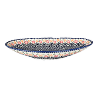A picture of a Polish Pottery Large Oblong Serving Bowl (Flower Power) | M168T-JS14 as shown at PolishPotteryOutlet.com/products/large-oblong-serving-bowl-flower-power-m168t-js14