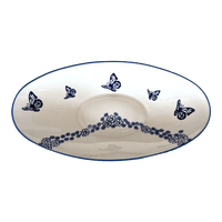 A picture of a Polish Pottery Large Oblong Serving Bowl (Butterfly Garden) | M168T-MOT1 as shown at PolishPotteryOutlet.com/products/large-oblong-serving-bowl-butterfly-garden-m168t-mot1