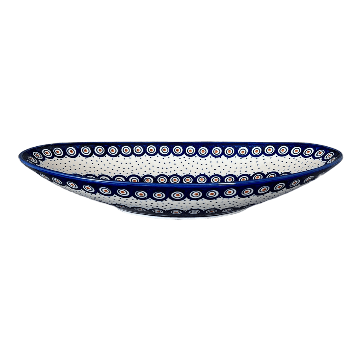 Bowl, Oblong, Serving, Large, 15.75" x 8.25" in "Peacock Dot" by Manufaktura | M168U-54K