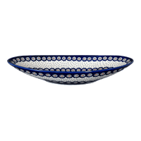 A picture of a Polish Pottery Large Oblong Serving Bowl (Peacock Dot) | M168U-54K as shown at PolishPotteryOutlet.com/products/large-oblong-serving-bowl-peacock-dot-m168u-54k
