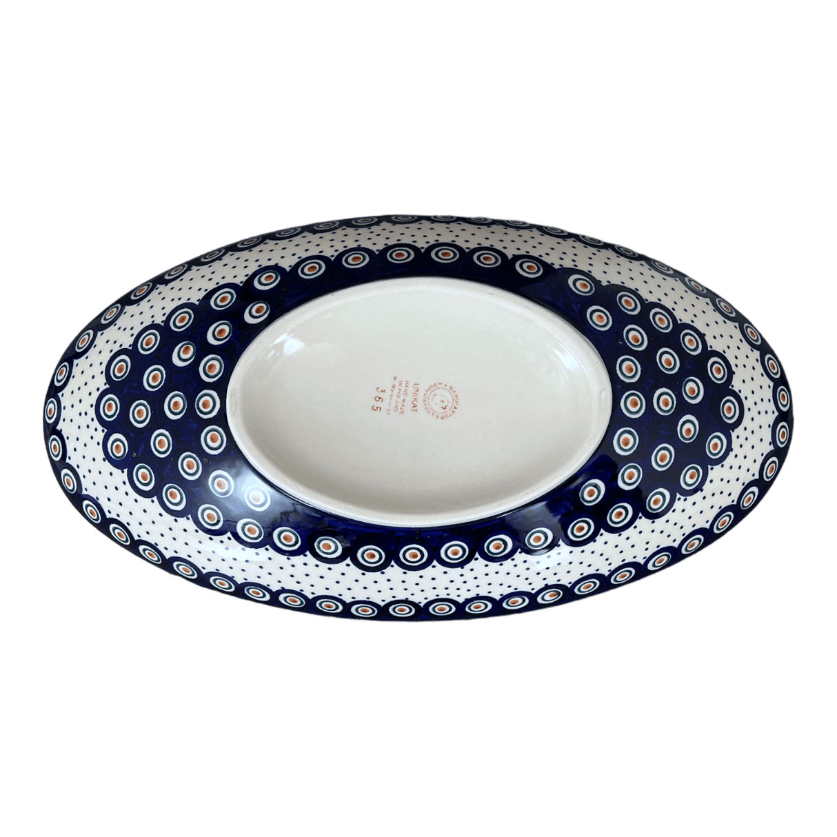 Bowl, Oblong, Serving, Large, 15.75" x 8.25" in "Peacock Dot" by Manufaktura | M168U-54K