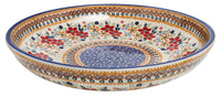 A picture of a Polish Pottery 11.75" Shallow Salad Bowl (Ruby Duet) | M173S-DPLC as shown at PolishPotteryOutlet.com/products/11-3-4-shallow-salad-bowl-duet-in-ruby