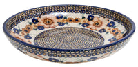 A picture of a Polish Pottery 11.75" Shallow Salad Bowl (Bouquet in a Basket) | M173S-JZK as shown at PolishPotteryOutlet.com/products/11-3-4-shallow-salad-bowl-bouquet-in-a-basket