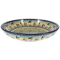 A picture of a Polish Pottery 11.75" Shallow Salad Bowl (Soaring Swallows) | M173S-WK57 as shown at PolishPotteryOutlet.com/products/11-75-shallow-salad-bowl-soaring-swallows-m173s-wk57