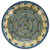 A picture of a Polish Pottery 11.75" Shallow Salad Bowl (Butterflies in Flight) | M173S-WKM as shown at PolishPotteryOutlet.com/products/11-75-bowl-butterflies-in-flight-m173s-wkm
