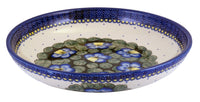 A picture of a Polish Pottery 11.75" Shallow Salad Bowl (Pansies) | M173S-JZB as shown at PolishPotteryOutlet.com/products/11-3-4-shallow-salad-bowl-pansies
