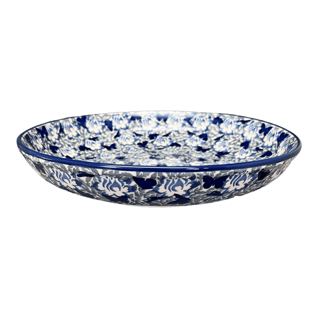 Bowl, Round, Shallow, Salad, 11.75" in "Dusty Blue Butterflies" by Manufaktura | M173U-AS56