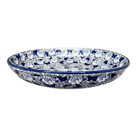 A picture of a Polish Pottery 11.75" Shallow Salad Bowl (Dusty Blue Butterflies) | M173U-AS56 as shown at PolishPotteryOutlet.com/products/11-75-shallow-salad-bowl-dusty-blue-butterflies-m173u-as56