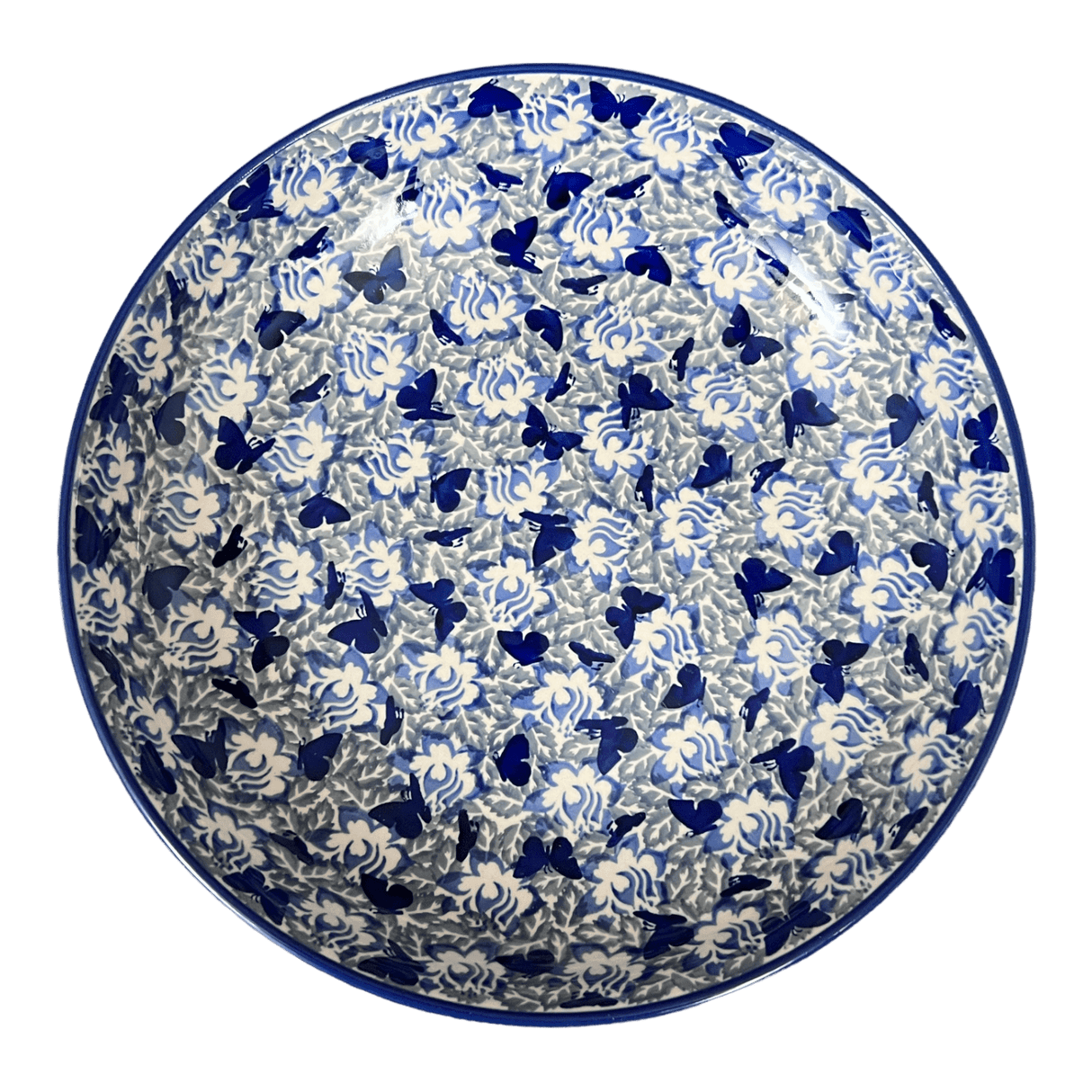 Bowl, Round, Shallow, Salad, 11.75" in "Dusty Blue Butterflies" by Manufaktura | M173U-AS56