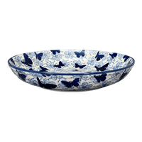 A picture of a Polish Pottery 11.75" Shallow Salad Bowl (Blue Butterfly) | M173U-AS58 as shown at PolishPotteryOutlet.com/products/11-75-bowl-blue-butterfly-m173u-as58