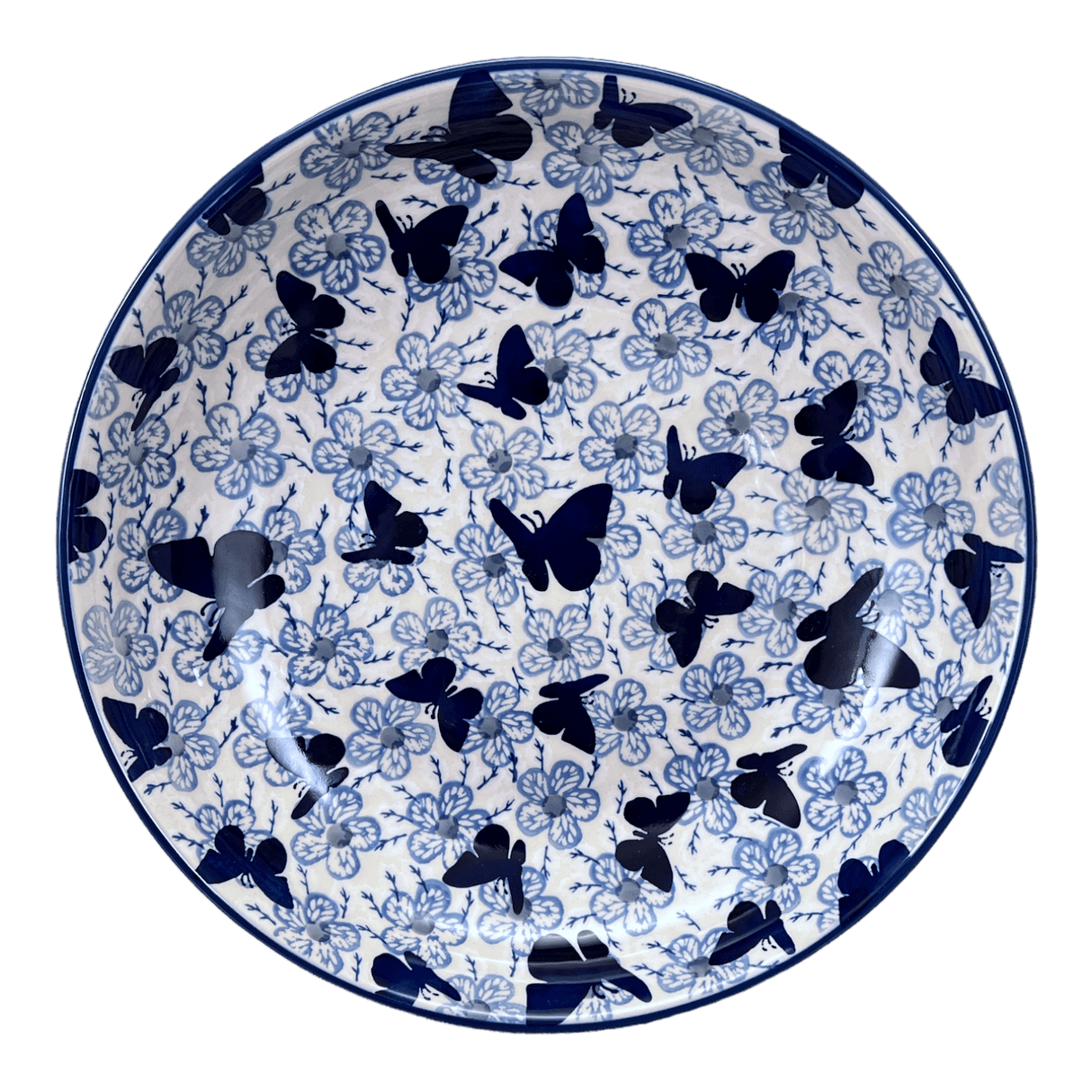 Bowl, Round, Shallow, Salad, 11.75" in "Blue Butterfly" by Manufaktura | M173U-AS58