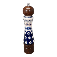 A picture of a Polish Pottery Pepper Mill - Dark Wood (Floral Chain) | M182AT-EO37 as shown at PolishPotteryOutlet.com/products/salt-pepper-mill-dark-wood-floral-chain-m182at-eo37