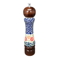 A picture of a Polish Pottery Pepper Mill - Dark Wood (Flower Power) | M182AT-JS14 as shown at PolishPotteryOutlet.com/products/pepper-mill-dark-wood-flower-power-m182at-js14