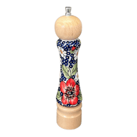 A picture of a Polish Pottery Pepper Mill (Poppies & Posies) | M182S-IM02 as shown at PolishPotteryOutlet.com/products/pepper-mill-poppies-posies-m182s-im02
