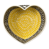 A picture of a Polish Pottery Large Heart Bowl (Night Owl) | M189M-13ZO as shown at PolishPotteryOutlet.com/products/large-heart-bowl-night-owl-m189m-13zo