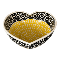 A picture of a Polish Pottery Large Heart Bowl (Night Owl) | M189M-13ZO as shown at PolishPotteryOutlet.com/products/large-heart-bowl-night-owl-m189m-13zo
