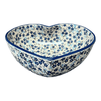 A picture of a Polish Pottery Large Heart Bowl (Scattered Blues) | M189S-AS45 as shown at PolishPotteryOutlet.com/products/large-heart-bowl-scattered-blue-m189s-as45