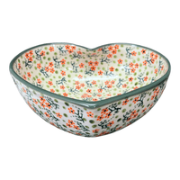 A picture of a Polish Pottery Large Heart Bowl (Peach Blossoms) | M189S-AS46 as shown at PolishPotteryOutlet.com/products/large-heart-bowl-peach-blossoms-m189s-as46