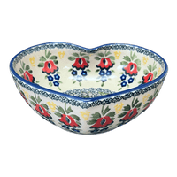A picture of a Polish Pottery Large Heart Bowl (Coral Bells) | M189S-DPSD as shown at PolishPotteryOutlet.com/products/large-heart-bowl-coral-bells-m189s-dpsd