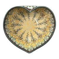 A picture of a Polish Pottery Large Heart Bowl (Sunshine Grotto) | M189S-WK52 as shown at PolishPotteryOutlet.com/products/large-heart-bowl-sunshine-grotto-m189s-wk52