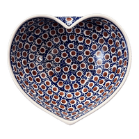 A picture of a Polish Pottery Large Heart Bowl (Chocolate Drop) | M189T-55 as shown at PolishPotteryOutlet.com/products/large-heart-bowl-chocolate-drop-m189t-55