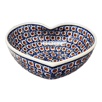 A picture of a Polish Pottery Large Heart Bowl (Chocolate Drop) | M189T-55 as shown at PolishPotteryOutlet.com/products/large-heart-bowl-chocolate-drop-m189t-55