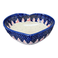 A picture of a Polish Pottery Large Heart Bowl (Christmas Chapel) | M189T-CHDK as shown at PolishPotteryOutlet.com/products/large-heart-bowl-christmas-chapel-m189t-chdk