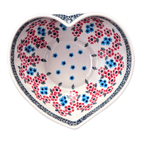 A picture of a Polish Pottery Large Heart Bowl (Floral Symmetry) | M189T-DH18 as shown at PolishPotteryOutlet.com/products/large-heart-bowl-floral-symmetry-m189t-dh18
