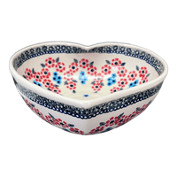 A picture of a Polish Pottery Large Heart Bowl (Floral Symmetry) | M189T-DH18 as shown at PolishPotteryOutlet.com/products/large-heart-bowl-floral-symmetry-m189t-dh18