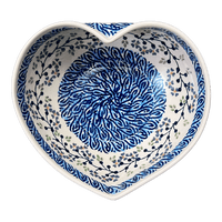 A picture of a Polish Pottery Large Heart Bowl (Baby Blue Eyes) | M189T-MC19 as shown at PolishPotteryOutlet.com/products/large-heart-bowl-baby-blue-eyes-m189t-mc19
