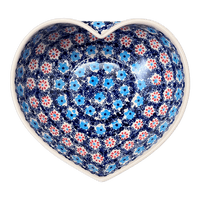 A picture of a Polish Pottery Large Heart Bowl (Daisy Circle) | M189T-MS01 as shown at PolishPotteryOutlet.com/products/large-heart-bowl-daisy-circle-m189t-ms01
