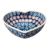 A picture of a Polish Pottery Large Heart Bowl (Daisy Circle) | M189T-MS01 as shown at PolishPotteryOutlet.com/products/large-heart-bowl-daisy-circle-m189t-ms01