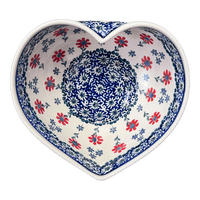 A picture of a Polish Pottery Large Heart Bowl (Summer Blossoms) | M189T-P232 as shown at PolishPotteryOutlet.com/products/large-heart-bowl-summer-blossoms-m189t-p232