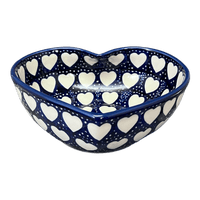 A picture of a Polish Pottery Large Heart Bowl (Sea of Hearts) | M189T-SEA as shown at PolishPotteryOutlet.com/products/large-heart-bowl-sea-of-hearts-m189t-sea