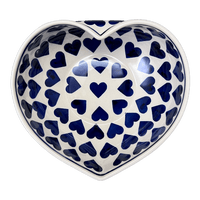 A picture of a Polish Pottery Large Heart Bowl (Whole Hearted) | M189T-SEDU as shown at PolishPotteryOutlet.com/products/large-heart-bowl-whole-hearted-m189t-sedu