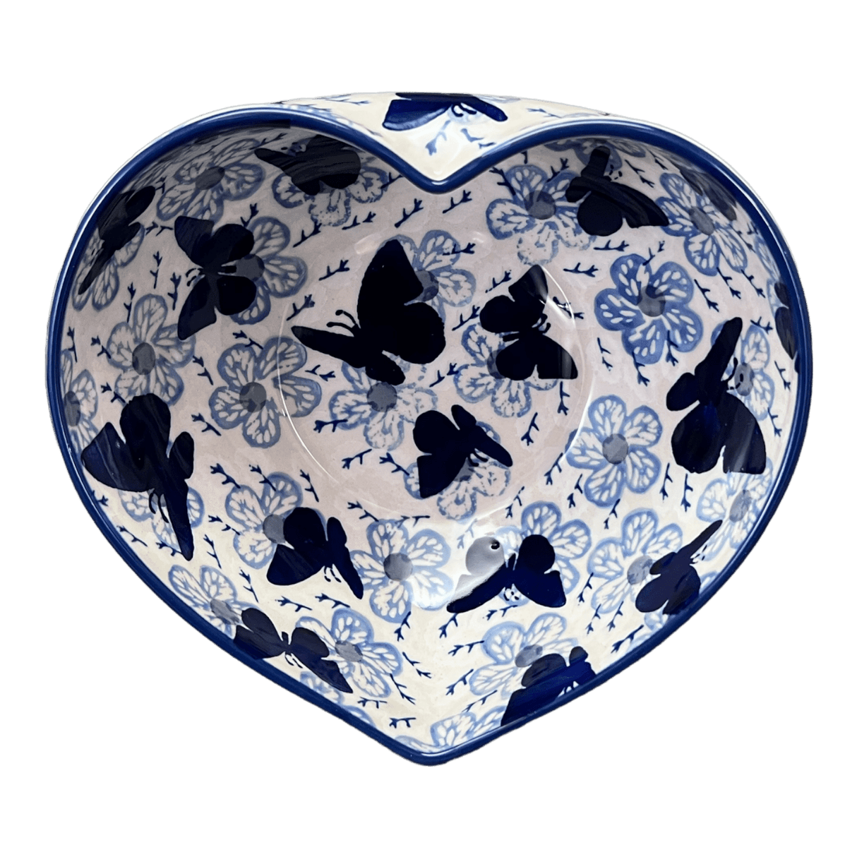 Bowl, Heart-Shaped, Large, 6.75" x 7" in "Blue Butterfly" by Manufaktura | M189U-AS58