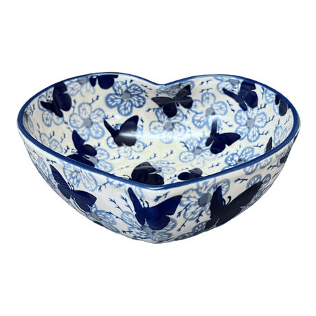 Bowl, Heart-Shaped, Large, 6.75" x 7" in "Blue Butterfly" by Manufaktura | M189U-AS58