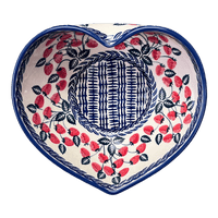 A picture of a Polish Pottery Large Heart Bowl (Fresh Strawberries) | M189U-AS70 as shown at PolishPotteryOutlet.com/products/large-heart-bowl-fresh-strawberries-m189u-as70