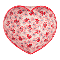 A picture of a Polish Pottery Large Heart Bowl (Scarlet Daisy) | M189U-AS73 as shown at PolishPotteryOutlet.com/products/large-heart-bowl-scarlet-daisy-m189u-as73